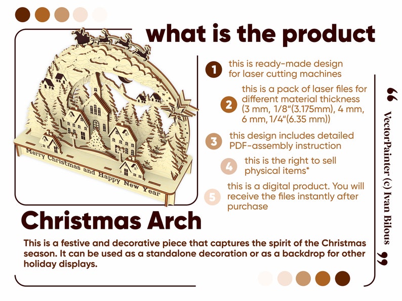 Christmas Arch Laser Cutting File with Assembly instruction in Vector formats image 2