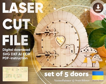Fairy doors - laser cut file, SVG Elf door, digital plans for laser cutting machines, Glowforge