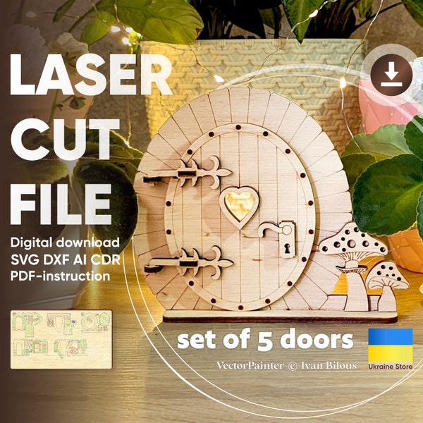 Fairy doors - laser cut file, SVG Elf door, digital plans for laser cutting machines, Glowforge