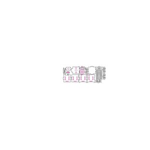 May include: A floor plan of a building with multiple rooms, including a kitchen, bathroom, and living room. The plan is drawn in black and white with pink accents.