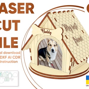 Cornice portafoto a forma di cuccia - file tagliati al laser, modello Glowforge