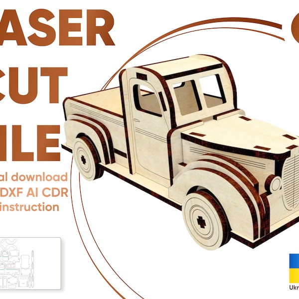 Oude stijl vrachtwagen - Lasergesneden bestand, SVG-plan voor Glowforge en snijmachines