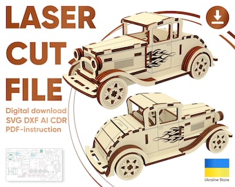 Old car - SVG Laser Cut File, 3d Plywood Design of Roadster, Vector Plan for Cutting Machines