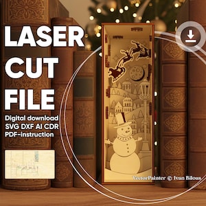 Christmas Book Nook - Laser Cut File, SVG Shelf Insert Plan with Winter Scene