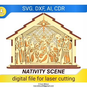 Crèche de Noël - fichier laser, plan SVG pour machines de découpe laser de la scène de Noël