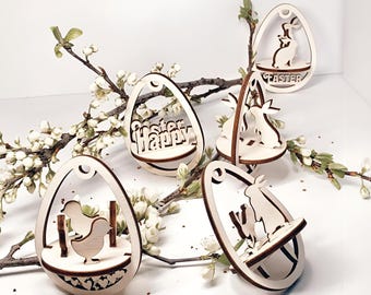 3D Easter Egg Ornaments: Laser Cut SVG Plan with Chickens, Bunnies, Flowers (Digital Download)