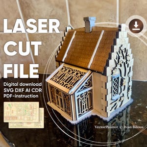Garden Cottage with Greenhouse – Laser Cut File, SVG Miniature House for DIY Display or Decor