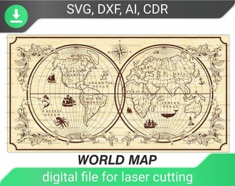World map - SVG laser engraved file, laser cut file