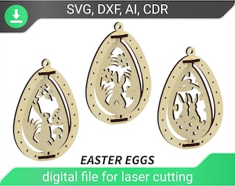 Easter ornaments - SVG laser cut files, digital plan for laser cutting machines