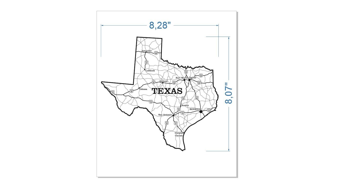 Texas Map Laser Cut File, SVG USA State Vector Template With Roads ...