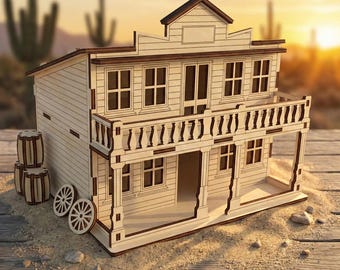 Western Stadt Gebäude Laser Cut Datei, SVG Holz Wild West Haus Miniatur (digitaler Download)