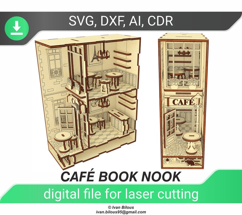 Book nook SVG Glowforge laser cut  pattern, shelf insert book corner, Instant download, Digital file laser cut 