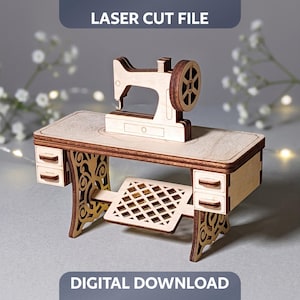 Fichier de découpe laser pour machine à coudre, SVG miniature de mobilier de maison de poupée