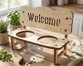 Mini Wooden Bench Laser Cut File, SVG Shot Glass Holder, Bar Display Stand Template