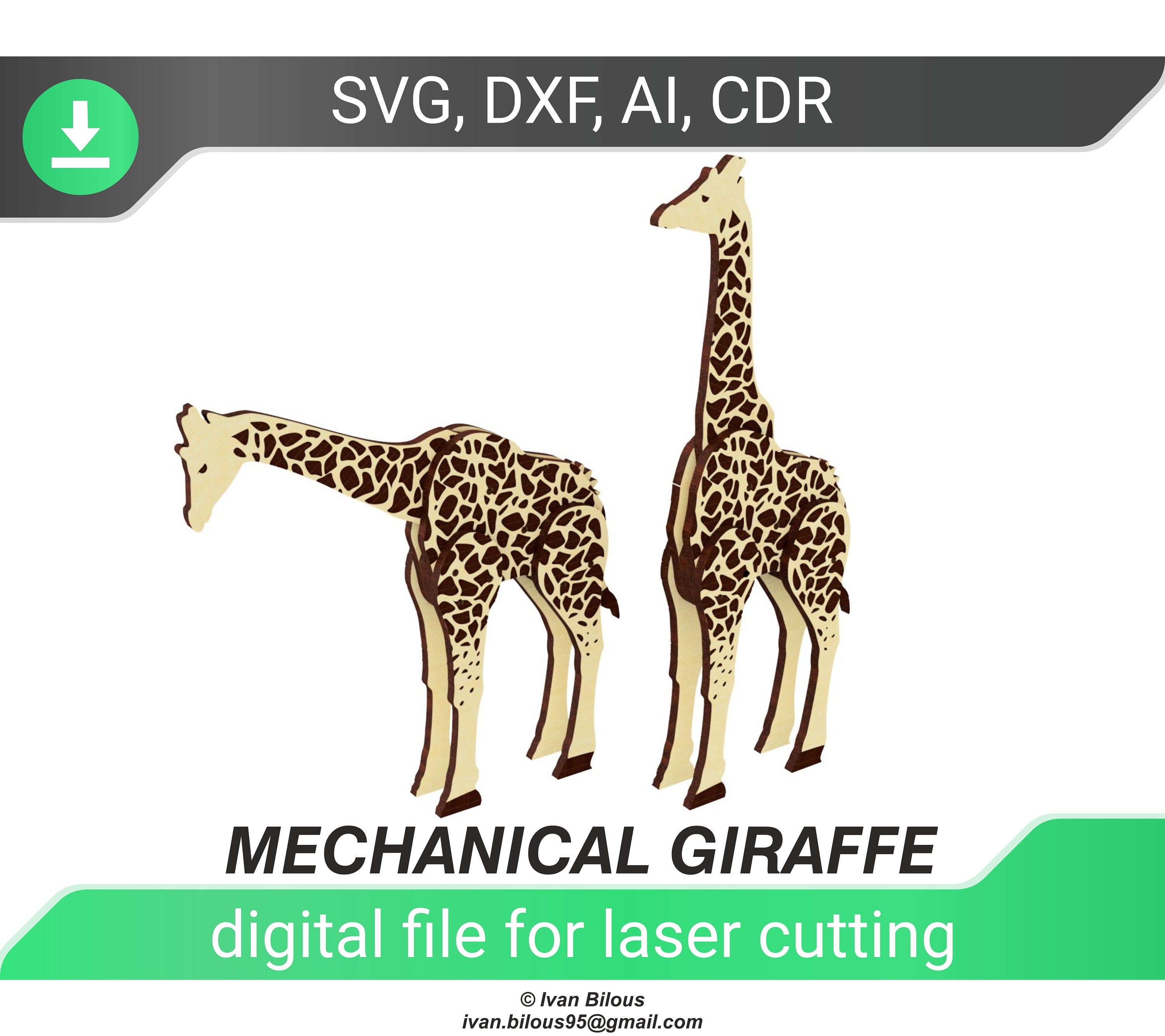 Laser Cut Mechanical Dxf Giraffe Model Svg Files for Etsy