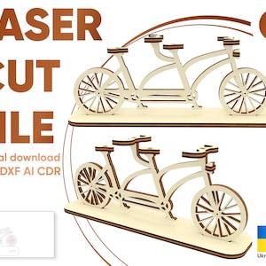 Ornement de vélo tandem - fichiers SVG DXF découpés au laser pour un design unique de vélo Glowforge