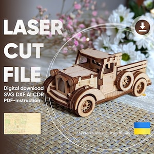 Easter Truck - Laser Cut File, SVG plan of Old Style Pickup with rotating wheels