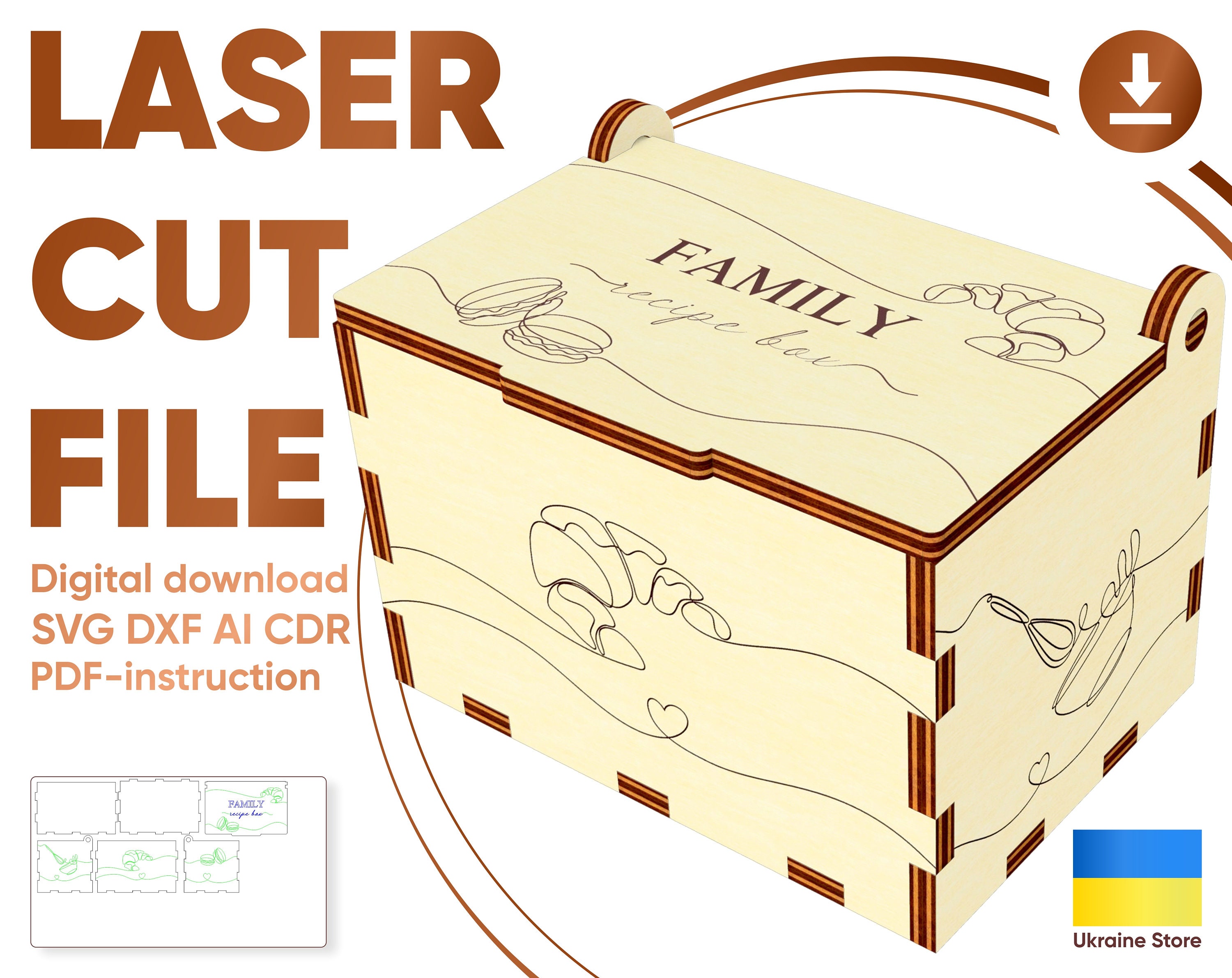 Recipe Box SVG Laser Cut File Pattern of the Box for Recipe Etsy UK