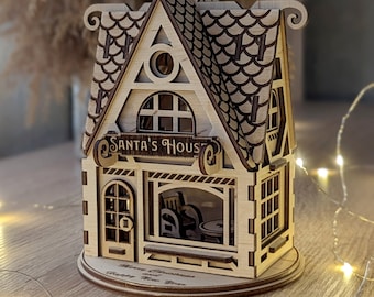 Casa de Papá Noel - Archivo cortado con láser, plano SVG para Glowforge y máquinas de corte