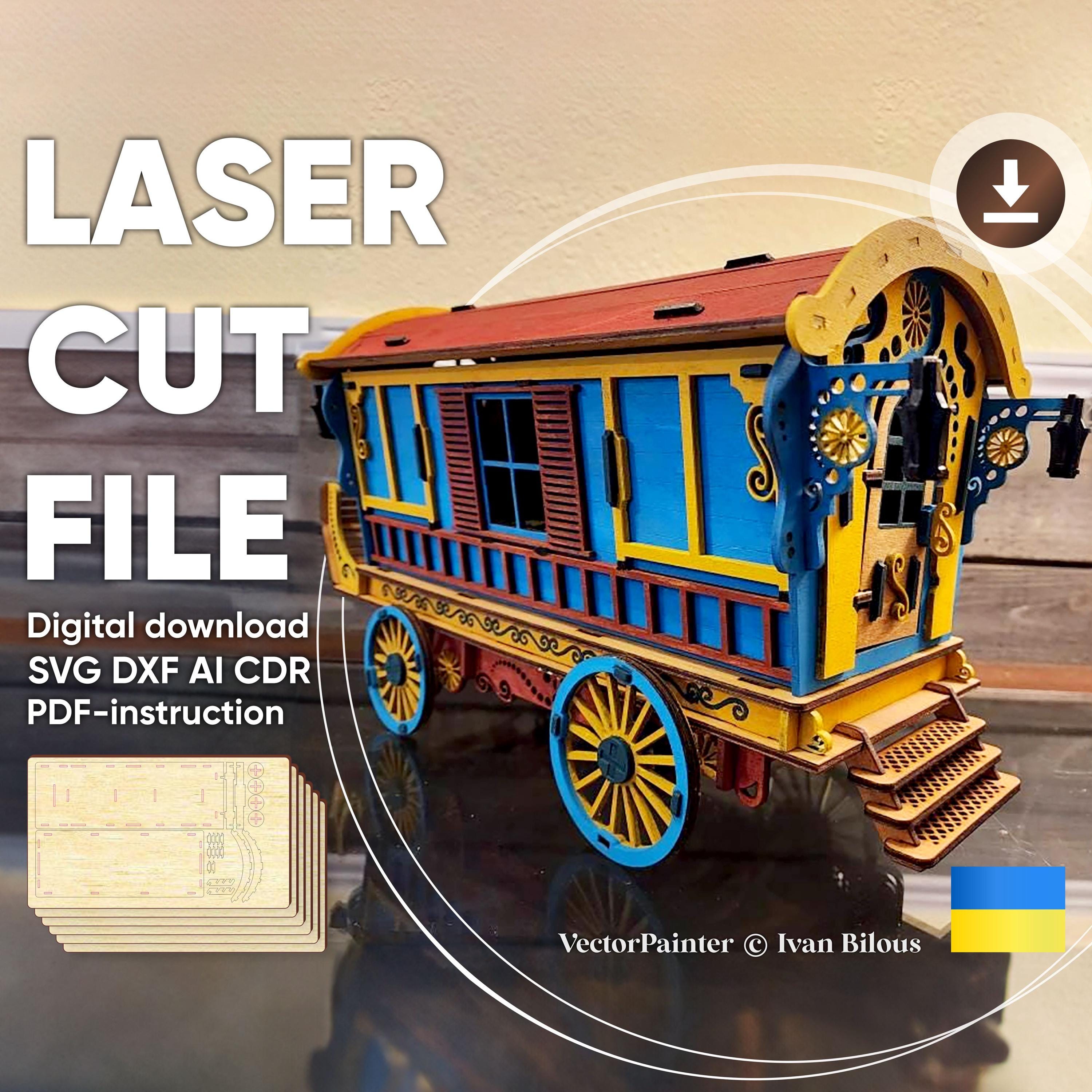dollhouse laser cut files svg glowforge laser gypsy wagon dxf files for laser files gypsy house dxf gypsy caravan svg , dxf ai digital files