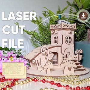 Mushroom Fairy House - 3d laser cut design, Miniature dollhouse plan for laser cutting machines
