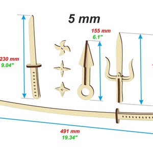 Ninja-set: zwaard lasergesneden bestanden, Glowforge SVG-plan voor snijmachines afbeelding 5