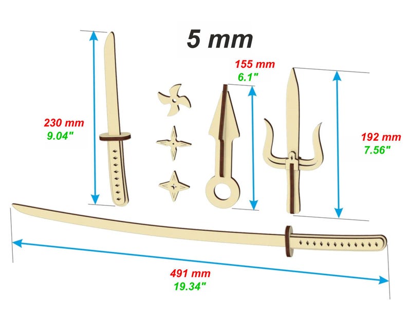 Ninja-set: zwaard lasergesneden bestanden, Glowforge SVG-plan voor snijmachines afbeelding 5