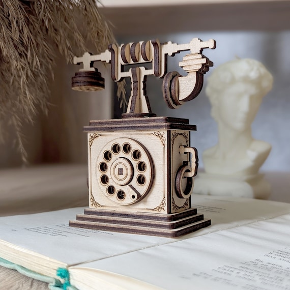 Vintage Telephone Laser Cut File, SVG Phone Miniature 3d Puzzle Plywood Project (Digital Download)