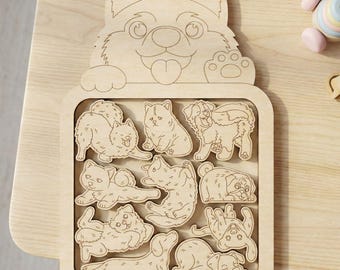 Dog Puzzle Board Laser Cut File, Puppy Jigsaw SVG