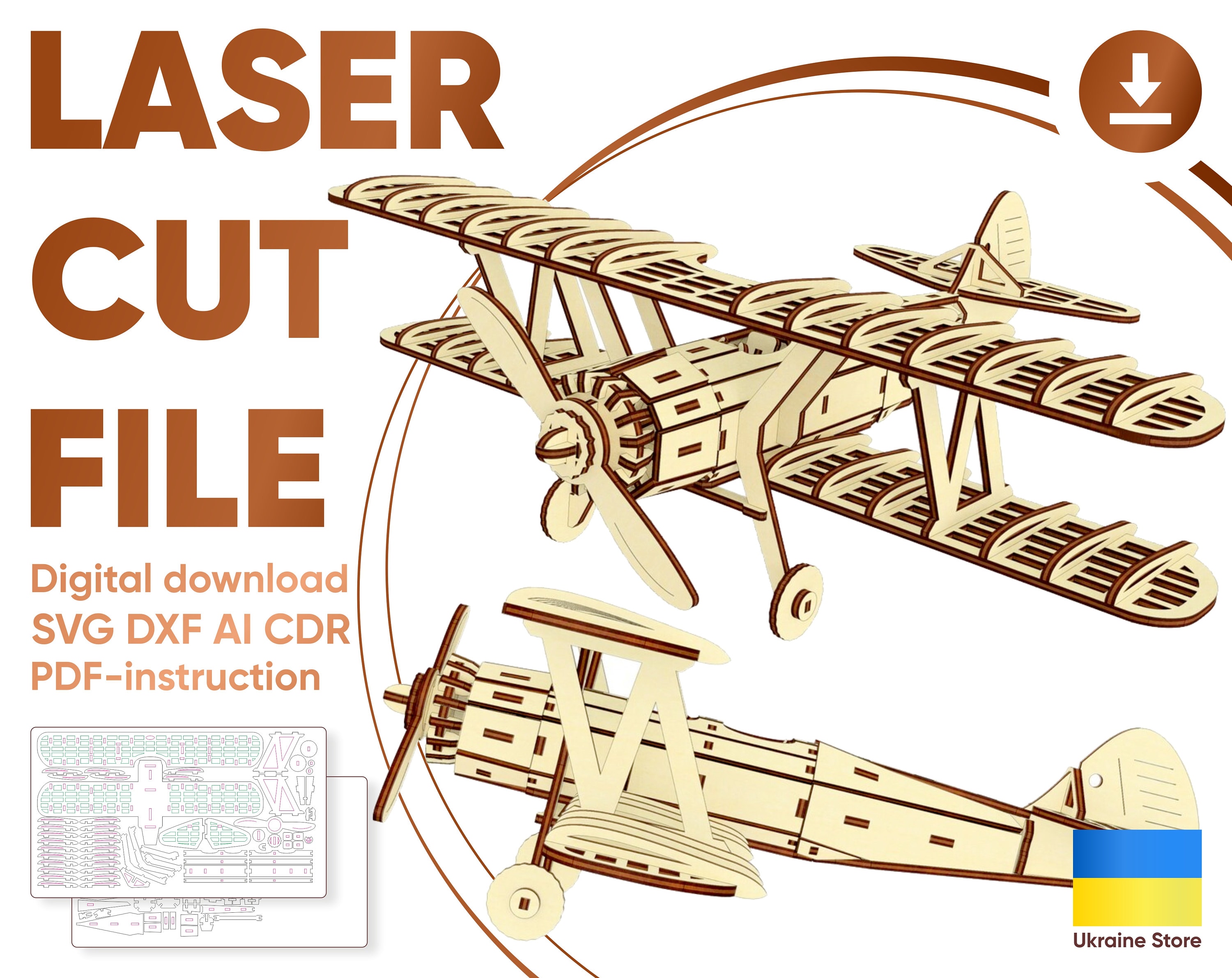 Biplane Laser Cut File Pattern Airplane SVG Etsy Australia
