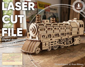 Train Locomotive - Laser Cut File, SVG of Vintage Engine Plywood Model