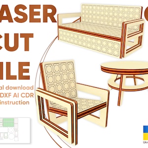 Muebles de salón para muñecas: archivos cortados con láser, plano SVG para máquinas de corte por láser