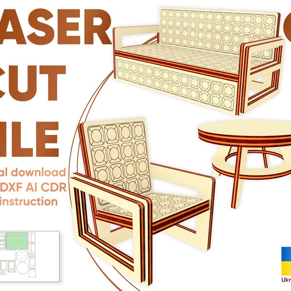 Lounge doll furniture -  laser cut files, SVG plan for laser cutting machines