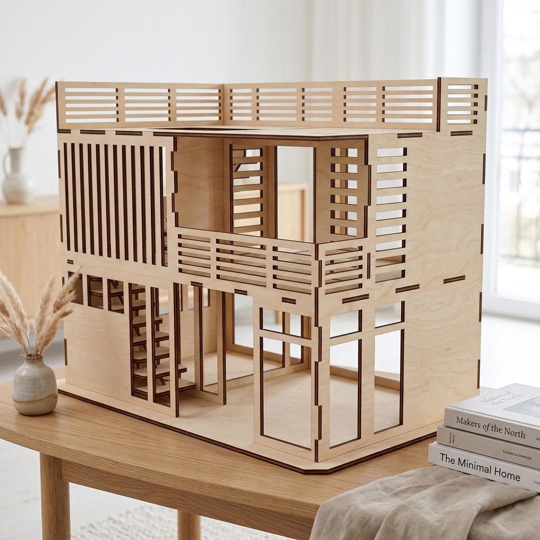 Modern Dollhouse Laser Cut File, DXF Open Space Play House CNC