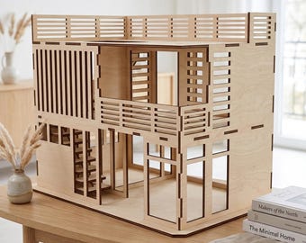 File di taglio laser per casa delle bambole moderna, modello CNC DXF per casa da gioco open space (download digitale)