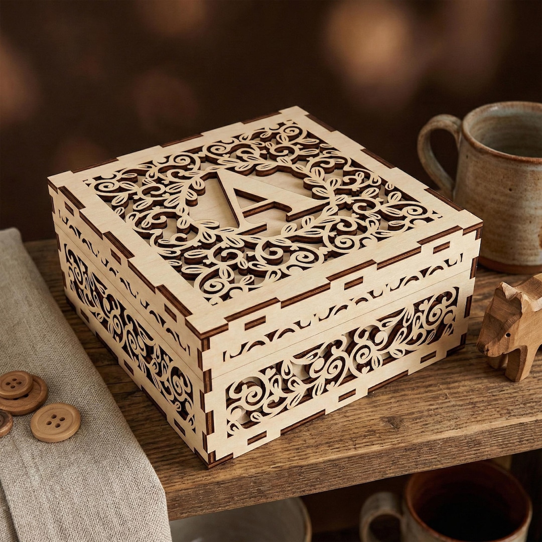 Monogram Custom Box Laser Cut File, SVG Personalized Gift Box (digital ...