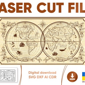 Weltkarte - SVG Lasergravurdatei, Laserschnittdatei