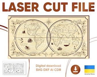 Vintage World Map: Laser Cut SVG File (Digital Download)