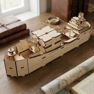 Wooden Cargo Ship Model - Laser Cut File, SVG Digital Project (Instant Download)