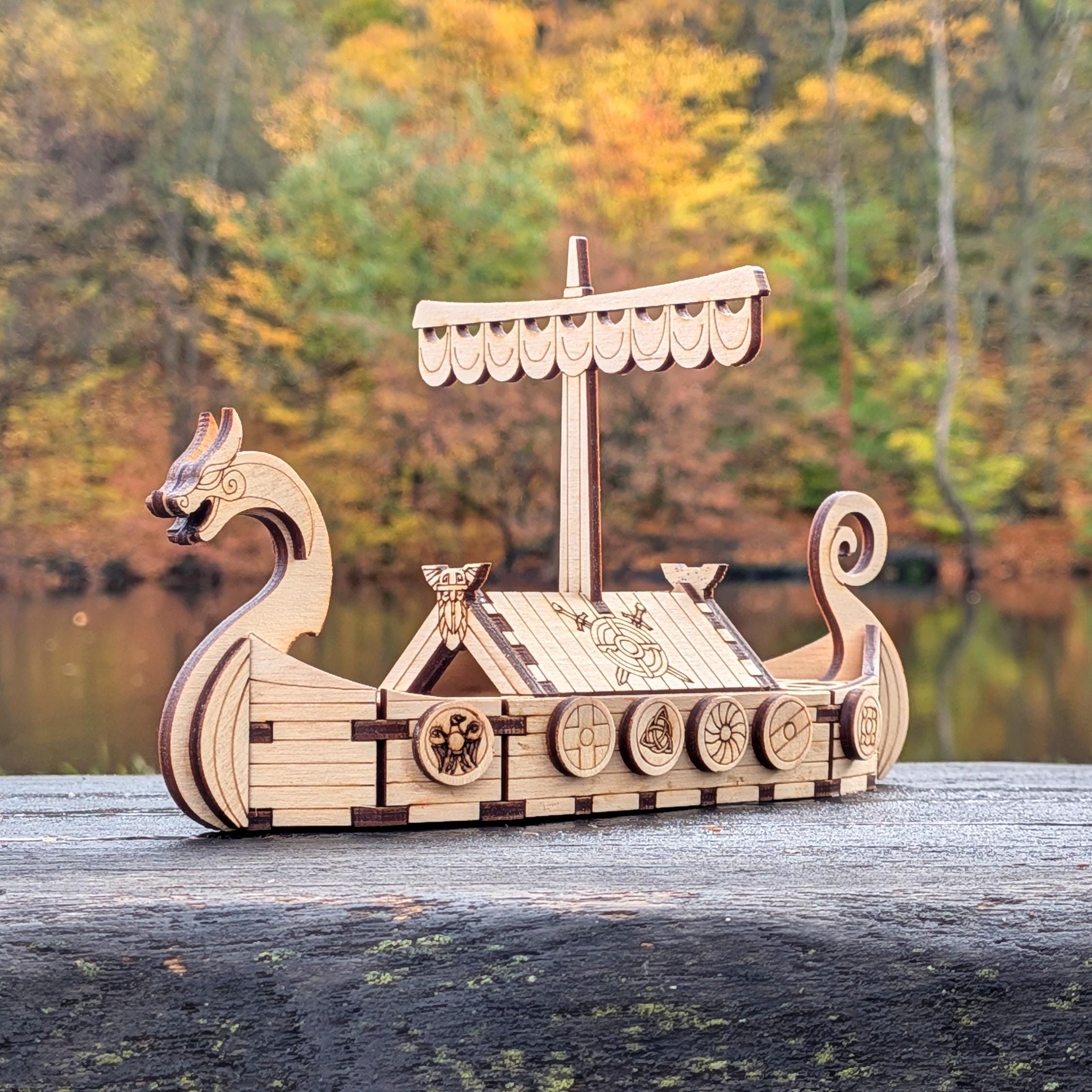 Viking Ship Laser Cut File - SVG Model for Plywood Display