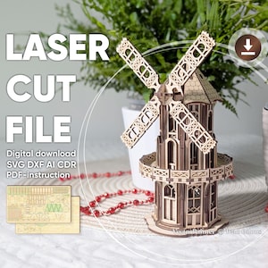 Windmill Laser Cut File – SVG DXF Template for Wooden DIY Project and Plywood Model