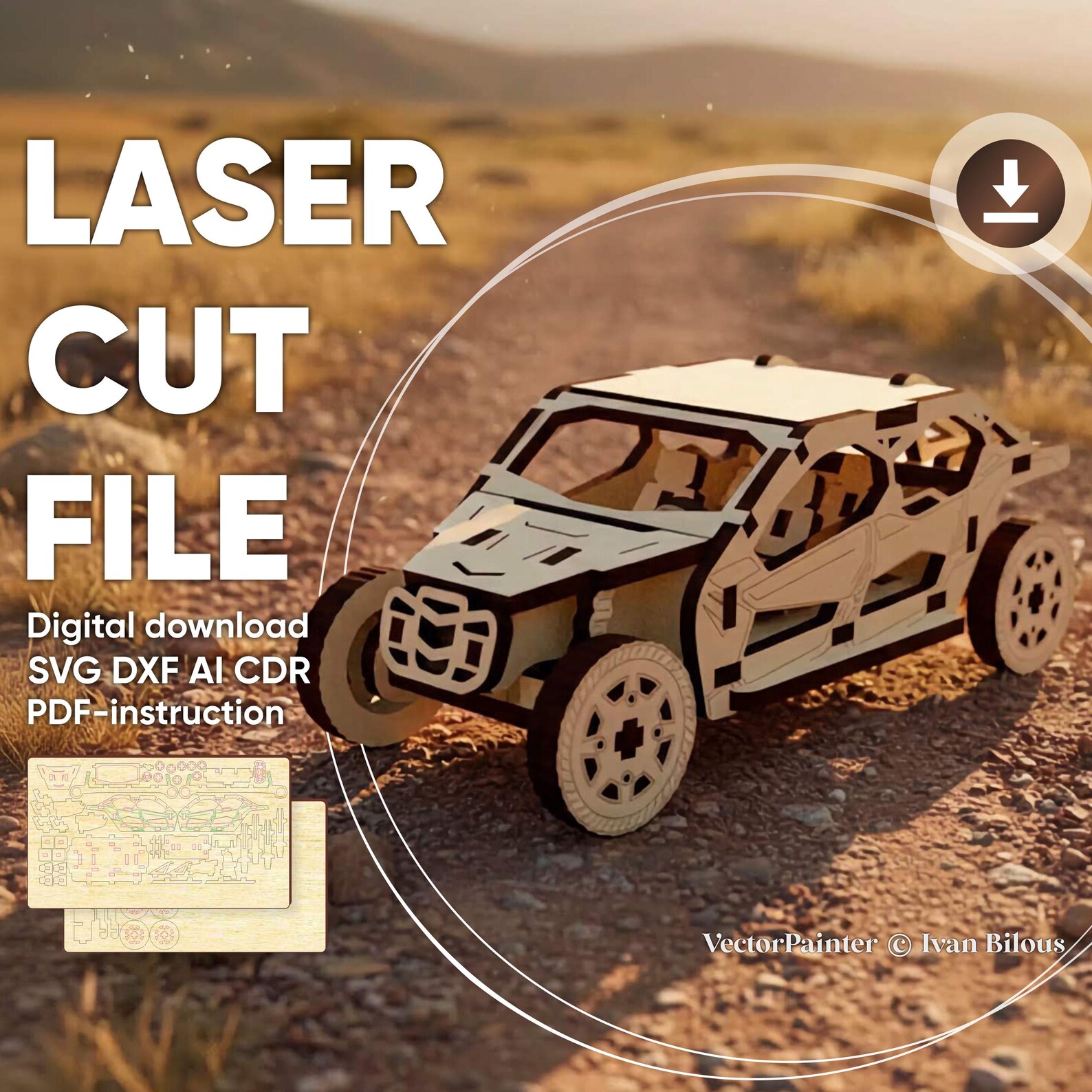 Buggy Car Model - Laser Cut File, SVG 3d Wooden Miniature Template ...