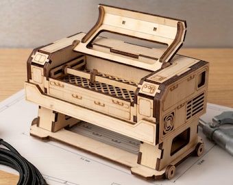 Arquivo SVG para modelo de cortadora a laser em miniatura, design mecânico 3D.