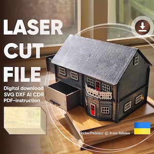 House with pull-out rooms-shelves - Laser Cut File, Ready-made Project for Cutting Machines