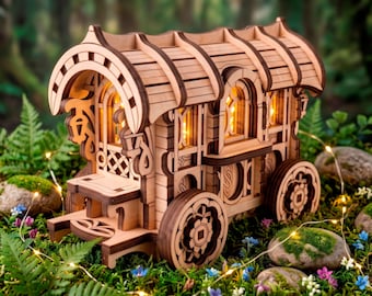 Fairy Wagon Keepsake Box Laser Cut File, Miniature Garden Lantern SVG