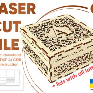 Monogram box - laser cut files, Glowforge pattern Monogram SVG letters laser cut box