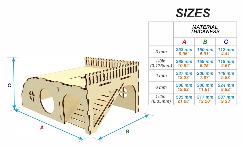 Guinea pig House SVG Laser Cut File, Small pet house plan for laser cutting machines image 3