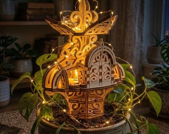 Fairy Garden Plant Stake Laser Cut File, Miniature House SVG for Flower Pot Decor