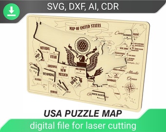 map usa svg laser files glowforge svg cut file usa puzzle map of america laser engraved map of usa for laser cutting cnc plan, dxf files svg