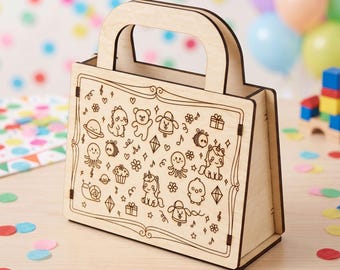 Cartoon Animal Gift Bag SVG, Laser Cut File for Kids Party Favor Box